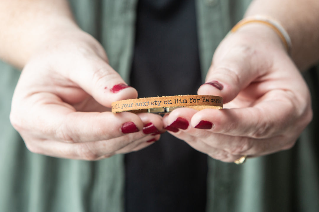 1 Peter 5:7 Skinny Leather Bracelet - Kingfolk Co