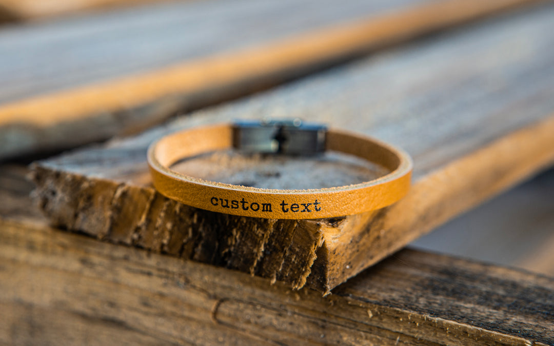 Custom Text Skinny Leather Bracelet - Kingfolk Co