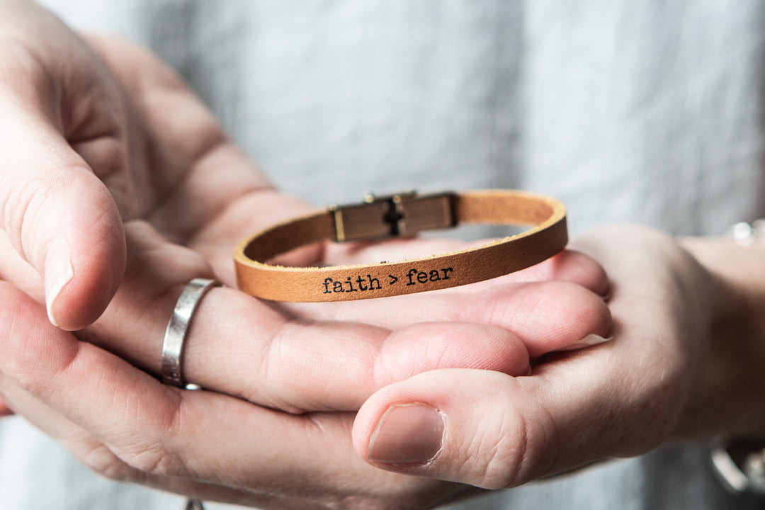 faith is greater than fear Skinny Leather Bracelet - Kingfolk Co