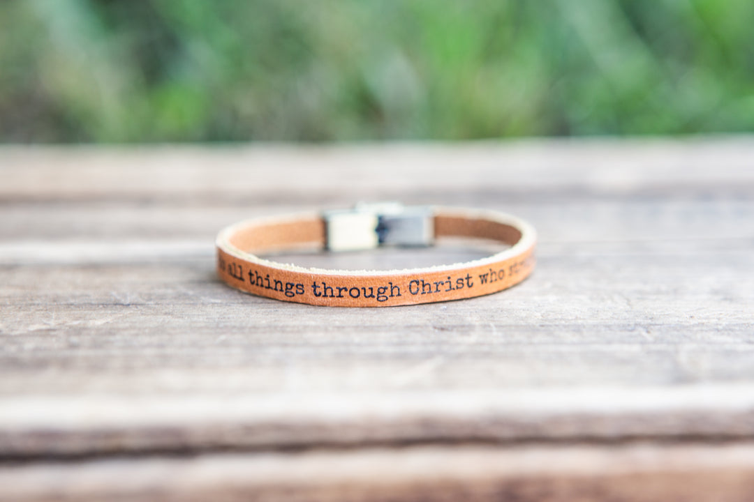 Philippians 4:13 Skinny Leather Bracelet - Kingfolk Co