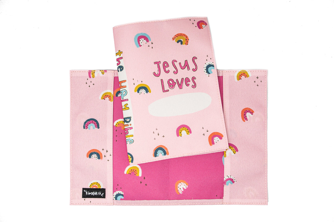 Pink Rainbow Girls Jesus Loves Me NIV Kid's Adventure Bible SLIPCOVER - Kingfolk Co