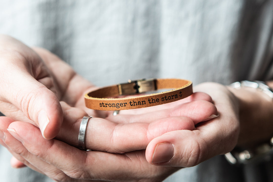 stronger than the storm Skinny Leather Bracelet - Kingfolk Co