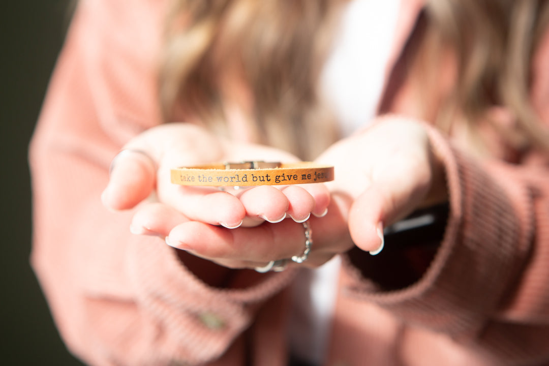 take the world but give me Jesus Skinny Leather Bracelet - Kingfolk Co