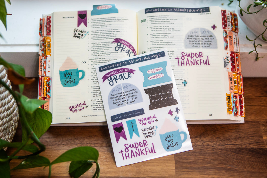 Abounding in Thanksgiving Purple Sticker Sheet - Kingfolk Co