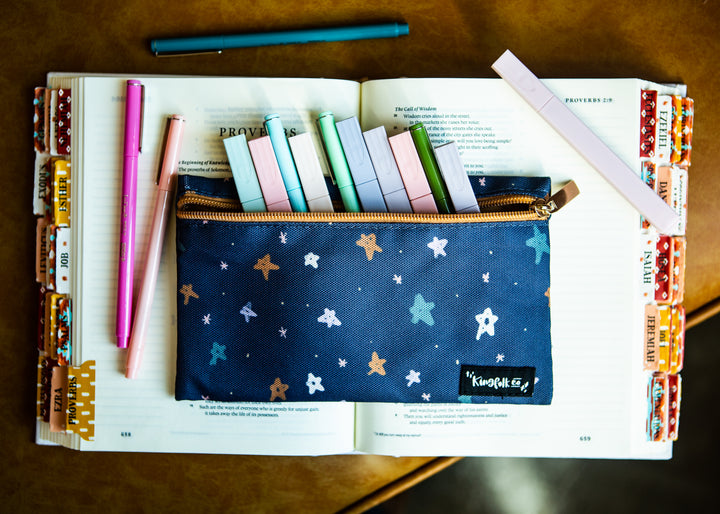 Navy Stars Pencil + Pen + Highlighter Pouch - Kingfolk Co