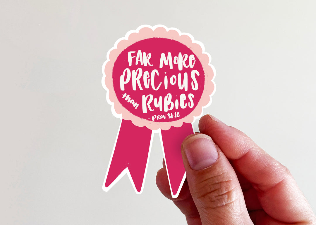 Far More Precious Pink Ribbon Sticker - Kingfolk Co