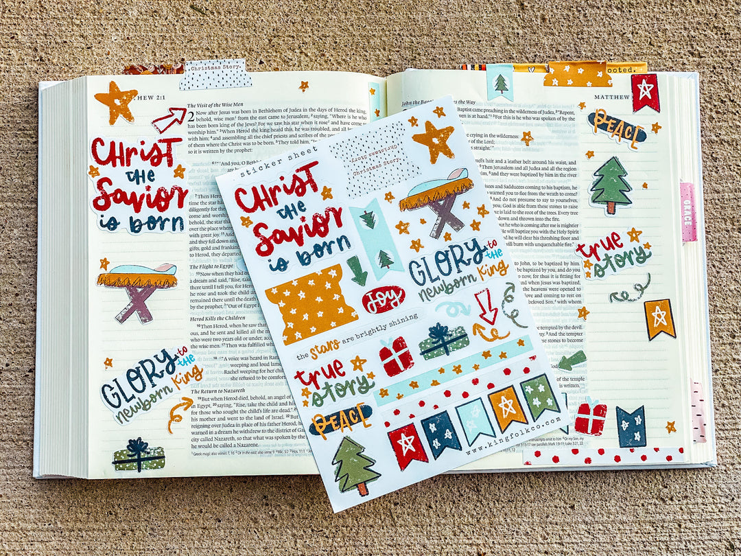 Limited Edition Christmas Christ the Savior is Born Sticker Sheet - Kingfolk Co